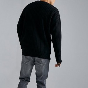 Custom Men langermet cardigan distressed ribbet oversized strikket genser