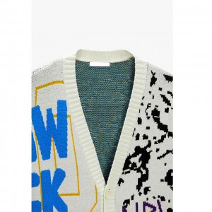 Custom Winter Sleeve Yakareba Chunky Men's Cardigan Logo Knitwear Sweater