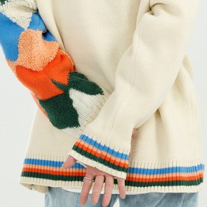 Плетен џемпер за машки улични облеки во повеќе бои Зимски џемпер со длабоко V-врат, преголеми димензии