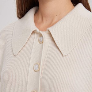 Поло јака со копчиња со долги ракави едноставен и елегантен женски џемпер
