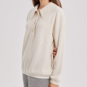 Polo ovratnik s gumbima, jednostavan i elegantan ženski pulover dugih rukava