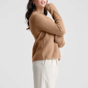 Кашмирски џемпер Женски пругасти плетен тенок фит пуловер