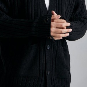 Custom Men långärmad cardigan distressed ribbad oversized stickad tröja