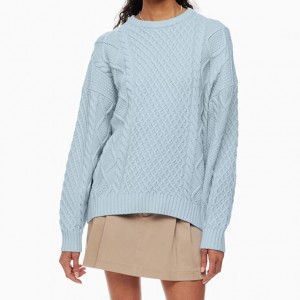 Rundhals-Pullover mit Zopfmuster für Damen, lockerer Vintage-Pullover