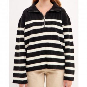 Sweter damski w czarno-białe paski, nowy, luźny i wygodny