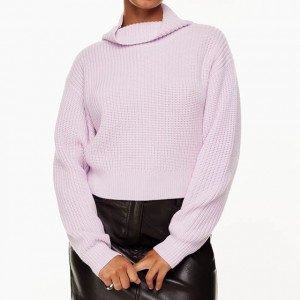 Šviesiai violetinės spalvos pastorintas megztinis moteriškas palaidas megztinis