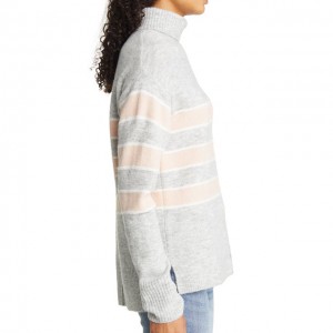 Жаночы кашміровы пуловер з водолазка ў палоску