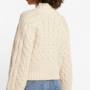ट्विस्ट स्वेटर महिलाओं के दूध सफेद आधा उच्च गर्दन स्वेटर