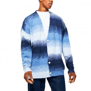 अनुकूलन शीतकालीन लामो बाहुला चंकी पुरुष कार्डिगन लोगो निटवेयर स्वेटर