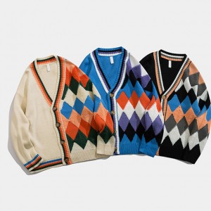 Strjittewear foar manlju mei meardere kleuren cardgain gebreide trui Djippe V-hals Oversize winter sweater foar manlju