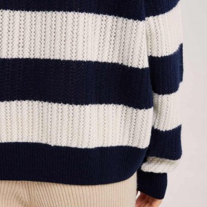महिलाहरूको लागि नीलो र सेतो धारीदार क्रू कलर स्वेटर