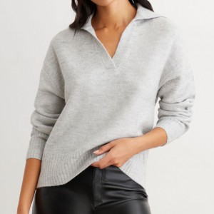 Cashmere V-hals effen kleur griene sweater foar froulju