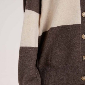 Warm brune kasjmier breide cardigan sweater foar froulju