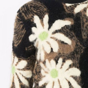 Ilogo Yangokwezifiso I-Flowers Women Sleeve Knitted Sweaters I-Fuzzy Knitwear