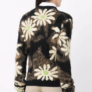 Custom Logo Flowers Women Long Sleeve Knitted Sweaters Fuzzy Knitwear