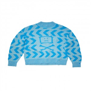 Pelompat Leher Knit Sweater Knit Tersuai Spearmint Sapphire Blue