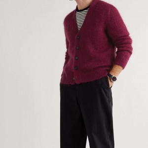 Oanpaste sweater mei lange mouwen hege kwaliteit burgundy sweater foar manlju