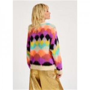 Oanpaste Multicolor Scallop Intarsia Knitted Women Winter Sweater Pullover