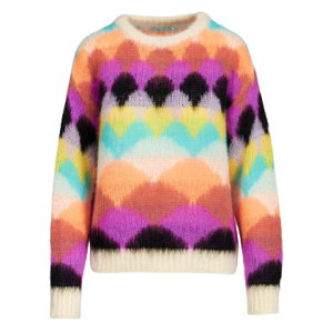 Custom Multicolor Scallop Intarsia Rajutan Wanita Musim Dingin Sweater Pullover