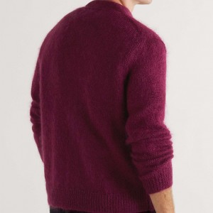 Sweater lengan panjang custom sweater burgundy berkualitas tinggi untuk pria