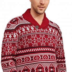 Pria Lengan Panjang Sweater Slim Fit Natal Cetak Selendang Kerah Rajut Pullover Sweater
