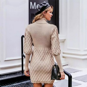 사용자 정의 숙녀 긴 모직 스웨터 대형 드레스 터틀넥 스웨터, 복고풍 스타일 캐주얼 따뜻한 드레스