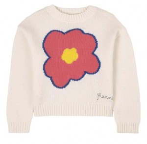 Sweater Putih Bunga Intarsia Knit Anget Tipis Wanita Pullover