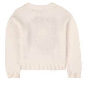 Белы швэдар з кветкамі Intarsia, цёплы тонкі жаночы пуловер