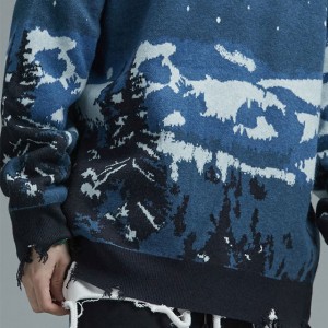 Custom Jacquard knitted Pullover Sweater Long Sleeve Ji bo Jinan