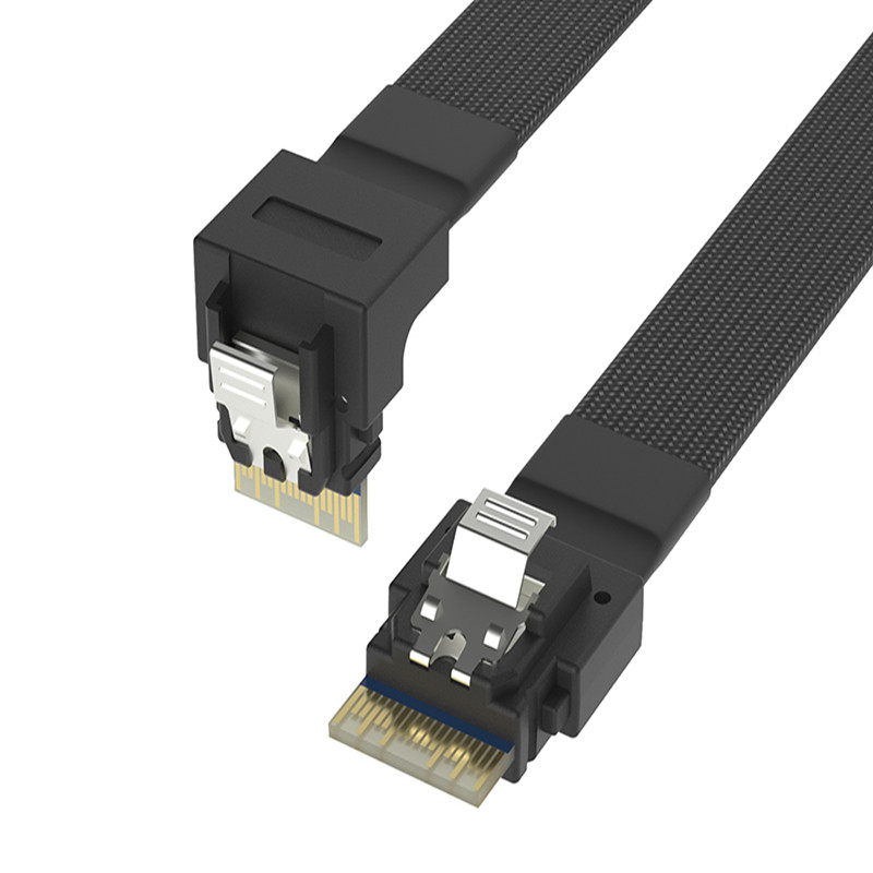 Kabel SlimSAS SFF-8654 až SlimSAS SFF-8654 4i, přímý do pravého úhlu 90 stupňů