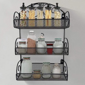 3 Tier Over The Door Spice Rack, Wall Mount Hanging Spice Organizer for Cabinet Pantry Kitchen