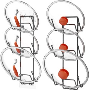 2 Pack Pot Lid Organizer Rack for Cabinet Door/Wall, No Drilling Adhesive Wall/Door Mounted Pot and Pan Lid Holder