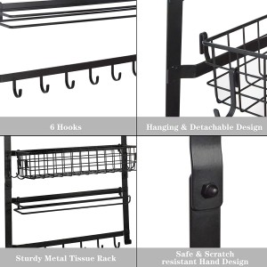 3 Tier Spice Rack Organizer,Door Pantry Organizer Rack with Hooks and Napkin Holder,Wall Mounted