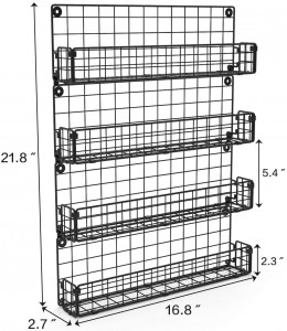 Spice Rack Organizer Wall Mounted 4-Tier Stackable Black Iron Wire Hanging Spice Shelf Storage Racks