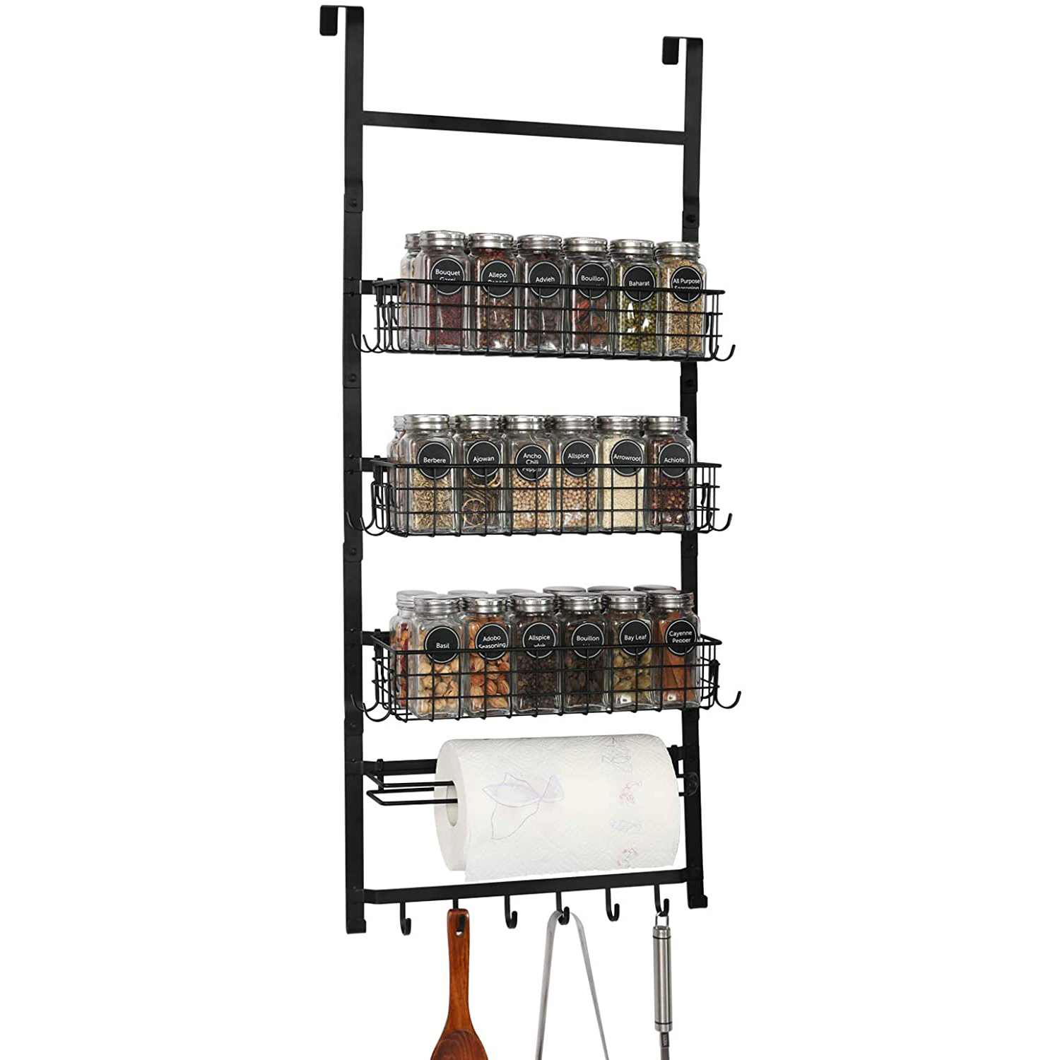 3 Tier Spice Rack Organizer,Door Pantry Organizer Rack with Hooks and Napkin Holder,Wall Mounted Featured Image