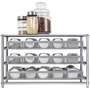 3 Tier 30-Gird Seasoning Spice Drawer Rack Organizer for Cabinet Organization, Pull Out Condiment Shelf for Kitchen