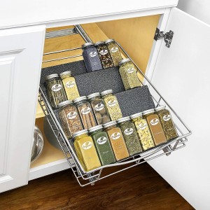 Spice Rack Tray – Heavy Gauge Steel 4 Tiers Spice Organizer Equip for Kitchen Cabinets Sliding Drawer