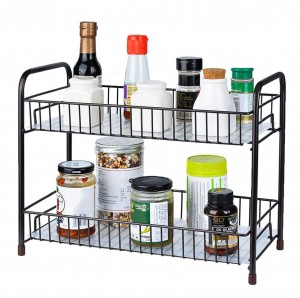 2-Tier Metal Spice Rack Organizer Standing Rack Shelf Storage Holder with Shelf Liner for Kitchen Cabinet Pantry Bathroom Office