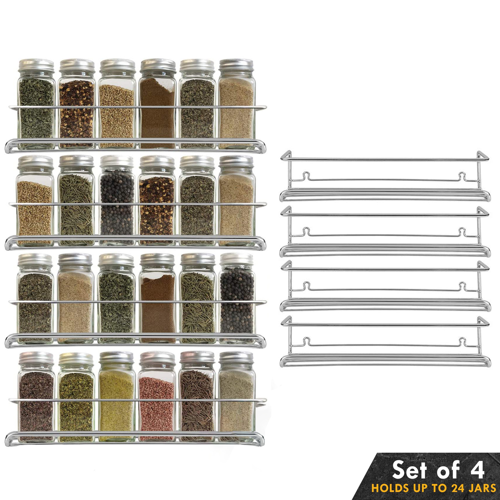Set of 4 Tiered Door Mount, Wall Mounted, Under Sink Shelves Spice Rack Organizer For Pantry Featured Image