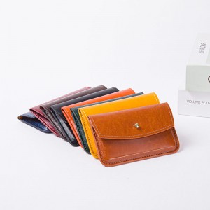 Vintage slim minimalist soft PU leather card bag mini case holder organizer wallet with button closure 5 colors available for credit card tickets business cards for men women for business office da...