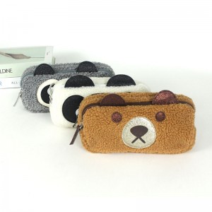 3D soft plush panda 2 zipper pockets large capacity pencil pouch pen case makeup bag coin purse