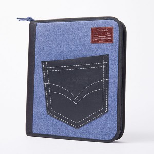 ຄລາສສິກສີຟ້າ denim jean pocket ຮູບລັກສະນະ polyester ທີ່ມີການໂຍກຍ້າຍ zipper binder bag with zipper lock with 3 round ring binder with interior grid pocket zipper binder pouch China OEM ໂຮງງານ su ...