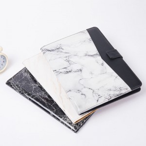 Premiums stylish marble printing PVC/PU vegan leather portfolio padfolio with snap closure 10.1 inch tablet sleeve smart storage with writing pad elastic pen loop card slot phone slot for office business school document for men women