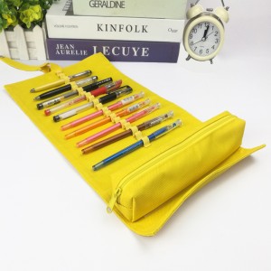 Yellow roll up large capacity pencil pouch Cosmetic case functional handbag China OEM factory