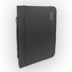 Multi-funtion travel business portfolio with handle ring binder folder organizer case bag solar calculator zipper closure