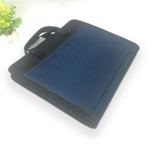 Folder dokumen pengatur beg fail kembang poliester hitam dan biru dengan penutup zip dengan pemegang dengan poket zip luaran tambahan dengan 13 plastik AZ label A4 dan poket saiz huruf untuk...