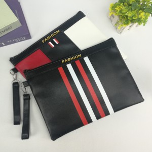 Simple string line pattern PU leather zipper bag iPad organizer case handbag with zipper closure with handle all-in-one design cosmetic bag for all ages for business office school daily use for men...