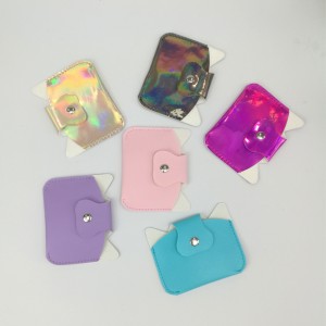 Bolsa colorida iridescente de couro PU para moedas, bolsa porta-cartões, carteira, 6 cores disponíveis com fecho de botão para viagens, uso diário para homens e mulheres