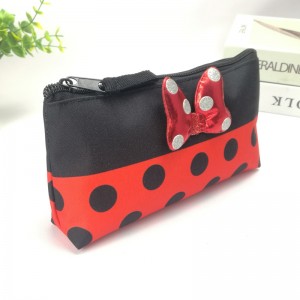 ກາຕູນ glitter 3D bowknot polka dots pencil pouch cosmetic bag coins purse storage case for kids women China OEM factory
