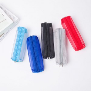 Gjennomskinnelig nettinggitter polyester kosmetikkveske med glidelås lukking 5 farger tilgjengelig stor blyantpose pennetui Kina OEM fabrikkforsyning